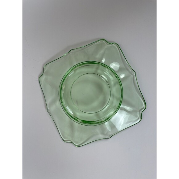 Set Of 3 Vintage Green Uranium Depression Glass 1 Square Plate & 2 Sherbet Cups - Picture 11 of 16